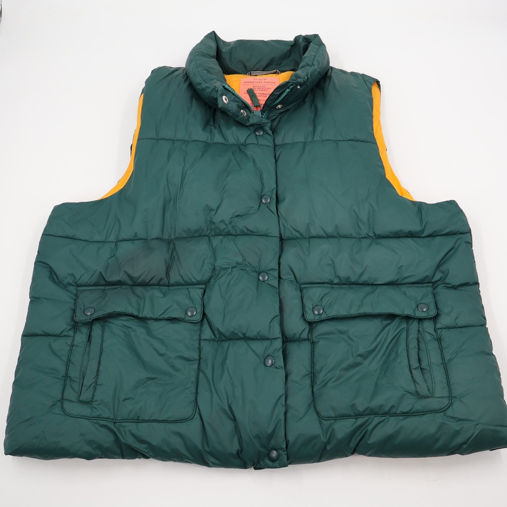 J.Crew Signature Puffer Vest Mens XXL Green PrimaLoft Water Repellent Insulated